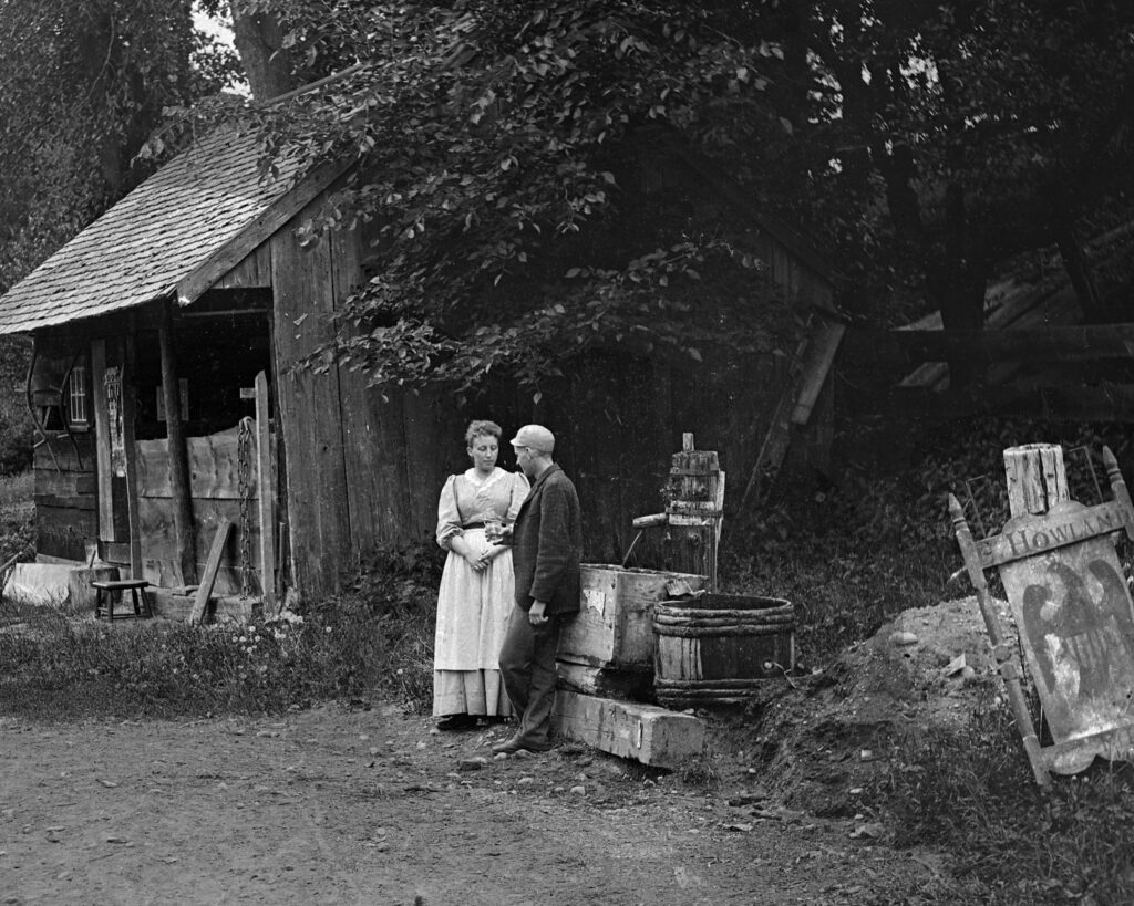 Vintage Couple by Well from Glass Plate